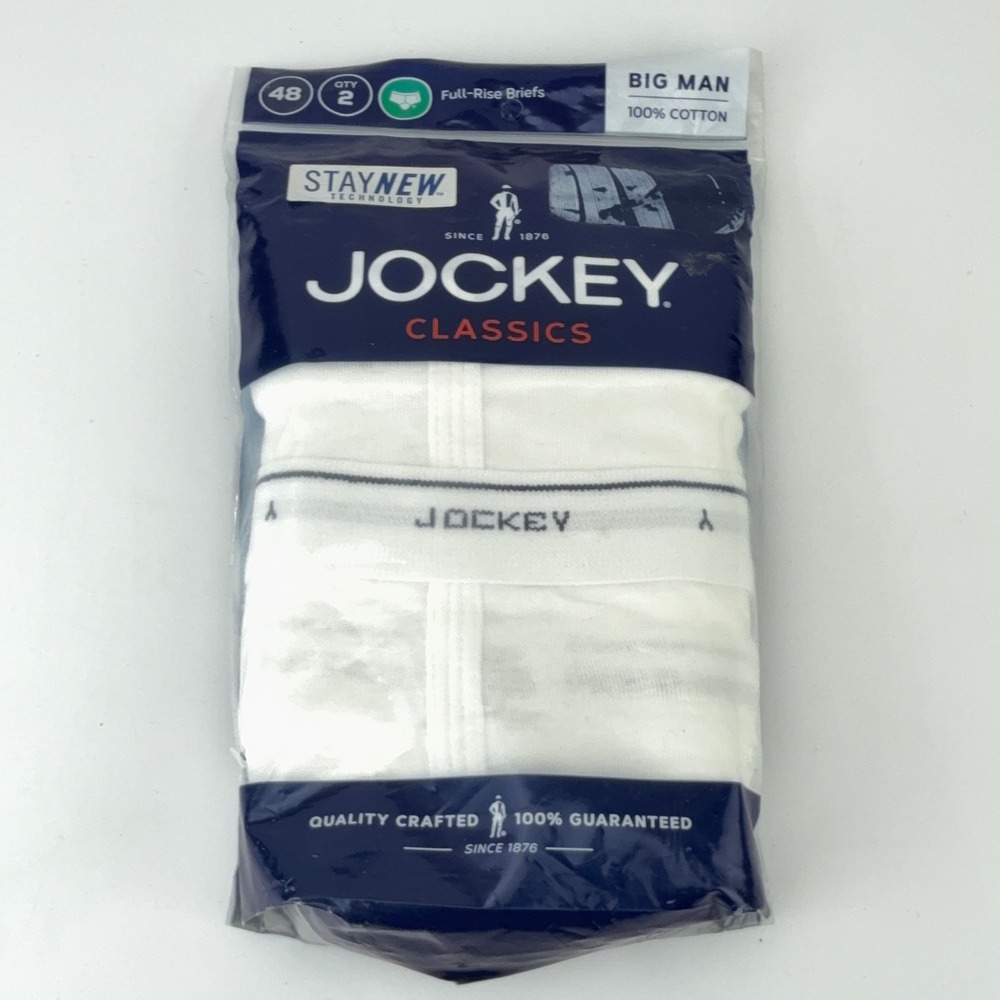 Jockey Classics Big Man Full-Rise Briefs 2-Pack White 100% Cotton Size 48